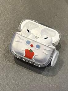 1 pieza Funda de auriculares con diseño de gato de manzana de dibujos animados, compatible con Pro 1/2, divertida pareja 3 nueva modelo de funda protectora para auriculares, 4 caja antideslizante para auriculares (auriculares no incluidos) - transparente - Ver 3