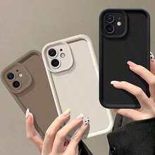 3pcs Gradient Photo Frame Dopamine Matte Phone Case Compatible With Apple X/XR/11/12/13/14/15/16/17/Pro/Plus/ProMax, Full-Body Protective Cover, Minimalist Design, Cute Cartoon Style, Perfect Protection For Your Phone - Black + White + Brown - View 1
