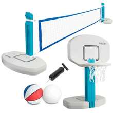 2-in-1 Pool Volleyball Set and Basketball Hoop Combo for Swimming Pool Includes Inflator Pump Basketball and Volleyball HDPE Materials Adjustable Size Durable Outdoor Sports Equipment - como en la foto - Ver 1