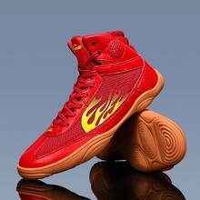 Giày đấm bốc nam, giày bốt đấm bốc chuyên nghiệp, nhẹ, thoáng khí, hỗ trợ mắt cá chân, chống trượt và chống mài mòn, giày tập luyện và thi đấu dành cho người lớn nam và nữ, giày đấm bốc unisex, dùng cho tập luyện và thi đấu. - Đỏ - Xem 2