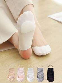 5 Pairs Women's Invisible Non-Slip Boat Socks, Breathable Moisture-Wicking Thick Sole, Suitable For High Heels & Flats, Summer - Multicolor - View 3