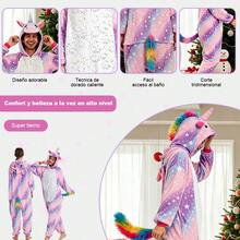 Mono Pijama Entero Unisex para Adulto y Parejas, Diseño de Unicornio con Estrellas y Cola Arcoíris Colorida, Pijama de Peluche Suave Térmico Cálido para Otoño e Invierno, con Capucha 3D, Cremallera Frontal y Abertura para Baño, Ropa de Noche Cómoda para Dormir en Casa, Disfraz Temático para Halloween y Navidad, Regalo Ideal para Parejas y Seres Queridos - Morado - Ver 7