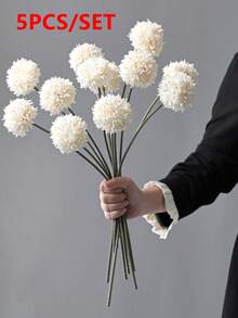 1/2/5个仿真菊花球、绣球花，适用于婚礼装饰、家居花瓶装饰、餐厅/客厅/卧室插花、新娘捧花、腕花、胸花、生日派对装饰、情人节礼物 - 白色 - 查看 8