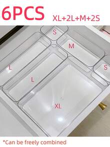 1/4/6/8/9pcs Transparent Plastic Drawer Makeup Organizer Set, Vanity Desk Storage Box, Jewelry & Small Tools Organizer For Kitchen, Bedroom, Bathroom, Office, Party Desk Decor - Clear - View 12