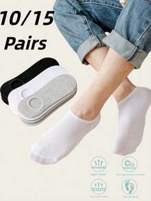 10 đôi tất ngắn trơn màu, không lộ cổ chân, vừa vặn cho cả nam và nữ, thoải mái, mềm mại, thoáng khí, thấm hút mồ hôi, nhẹ, thích hợp cho việc đi lại vào mùa xuân/hè. - Nhiều màu - Xem 1