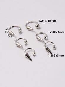 2PCS/6PCS 361L Stainless Steel Lip Ring Horseshoe Labret Ring Piercing Punk Spike Nose Ring Eyebrow Tongue Piercing Jewelry - As Shown - View 5
