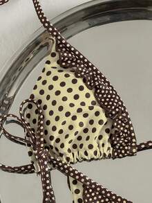 女士夏季度假泳衣套装，波点印花荷叶边露背系带性感比基尼套装，适合派对、音乐节；珍珠装饰女士泳衣；女士沙滩装；女士度假装；女士优雅沙滩泳衣；女士沙滩比基尼泳衣；女士泳衣；女士泳装；女士泳装；女士泳装套装；女士比基尼；女士沙滩比基尼套装 - 彩色 - 查看 4