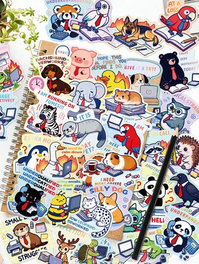 50pcs Creative Cartoon Animal Stickers, Waterproof Decals Suitable For Water Bottles, Notebooks, Skateboards, Refrigerators, Luggage, Desktops, Tablets, Phones, Scrapbooks, Phone Cases, Home Decor, Back To School, Office, School Supplies, Gifts For Holidays, Birthdays, Parties Scrapbook Supplies Stationery Funny Stickers