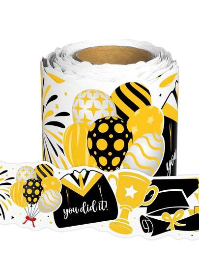 1 件毕业季边框贴纸 - 照片墙装饰：墙贴图案包括气球、奖杯、毕业帽和学位服 - 非常适合毕业派对、主题活动和家居装饰。