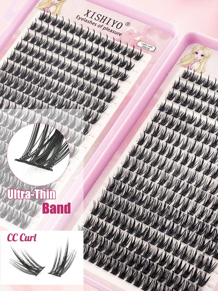 512件套睫毛嫁接套装，DIY睫毛嫁接套装，单根睫毛簇套装，D型卷翘睫毛嫁接套装，包含胶水、封层剂和睫毛嫁接工具，适合日常使用、派对、旅行或作为礼物送给家人和朋友，睫毛簇，睫毛胶水 - 彩色 - 查看 4