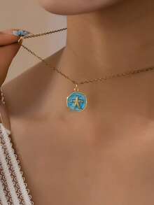 1 pieza Collar con colgante de esmalte azul con tema oceánico para mujeres - 12 estilos de encantos de playa (árbol de palma, caballito de mar, estrella de mar, tortuga) - Joyería de moda minimalista de verano para uso diario y vacaciones - Multicolor - Ver 8