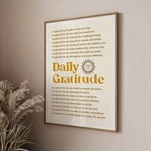 1 pieza Impresión de afirmación inspiradora - Póster de arte de pared de gratitud diaria con estética bohemia del sol, decoración del hogar de mentalidad positiva para sala de estar, dormitorio, oficina | Decoración de pared motivacional sin marco, decoración de pared inspiradora, diseño minimalista, tipografía artística, entusiastas de la atención plena, 2D plano, perfecto para la decoración de la habitación - Dibujos animados - Ver 3