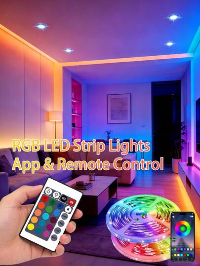 智能USB LED灯带，带App和遥控器 - RGB变色灯带，适用于电视背光、卧室装饰、游戏设备和派对。音乐同步、可调光、灵活。可选长度：3英尺至65英尺