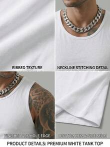 GRDR Men's Casual Solid Color Tank Top, Summer - White - View 5