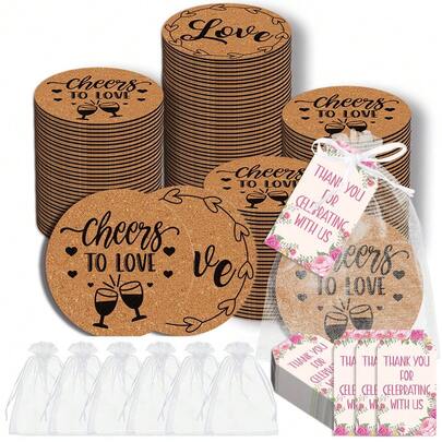 36/18件套软木杯垫礼盒，包含杯垫、感谢卡和束口袋；适合作为新娘送礼会回礼、伴娘/伴郎礼物、订婚礼物、母亲节礼物、周年纪念杯垫、生日礼盒套装。