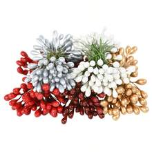 100 piezas de Estambres de flores mini de doble cabeza en color dorado/rojo/plateado/blanco para decoración de boda, manualidades, scrapbooking, regalos de Navidad - multicolor - Ver 2