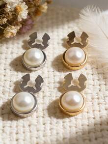 2 Peças Abotoaduras Redondas de Liga Leve Luxo com Pérola Falsa para Mulheres, Coberturas de Botão de Broche para Senhoras, Ideal para Looks Diários e de Festa, Presentes para Amigas - 2 rodadas - Visão 8