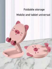 Cute Pig 1pc Desk Creative Adjustable Foldable Slouchy Cartoon Pig Shaped Phone Holder Spring Easter Gift - Multicolor - View 2