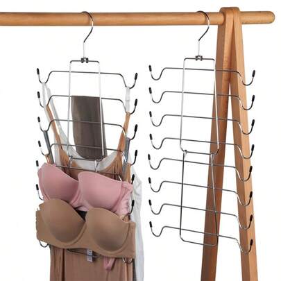 1pc Multi-Layer Foldable Bra Hanger - 4/8 Tier Space Saving Camisole Organizer Rack, Suitable For Spa Clients Clothing Storage - Metal Bra Holder Rack, Foldable Bra Hanging Rack With Non-Slip Decor, Space-Saving Lingerie Organizer For Wardrobe, Behind Door Storage