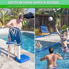 Splash Hoop 2-in-1 Full Court Pool Basketball and Volleyball Game Set - Multi - Ver 6