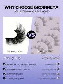 10 pares de pestañas postizas de estilo manga de imitación de visón, pestañas postizas de ojo de gato, pestañas postizas naturales y gruesas, extensiones de pestañas voluminosas, esencial de maquillaje de viaje (K106) - Negro - Ver 5