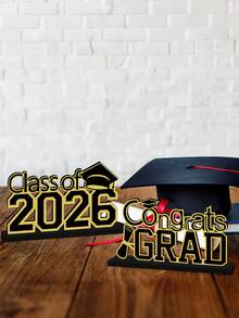 Bộ 4 món trang trí tốt nghiệp màu đen và vàng năm 2026, Chúc mừng bạn đã tốt nghiệp thành công! Trang trí bàn làm việc bằng gỗ, trang trí bàn tiệc tốt nghiệp, sinh viên tốt nghiệp năm 2026, khay nhiều tầng, trang trí lễ tốt nghiệp. - Đồ trang trí tốt nghiệp màu đen và vàng - Xem 1