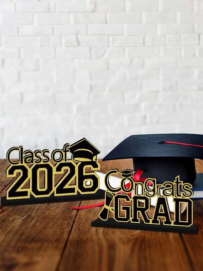 4件套黑金2026毕业季装饰品，祝贺您毕业成功！木质桌面中心摆件，毕业派对餐桌装饰，2026届毕业生，多层托盘装饰，毕业庆祝装饰