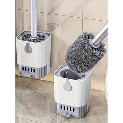 一套壁挂式马桶刷，带收纳架，长柄马桶清洁刷（软毛，不粘，易清洁），有效去除马桶污渍，保持马桶清洁卫生。可壁挂或落地放置，易于清洁的浴室清洁刷，清洁用品，清洁工具，家居用品，浴室配件，马桶配件