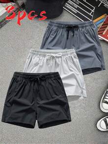 3pcs Men's Quick Dry Shorts, Lightweight Zipper Pockets, Suitable For Fitness Training And Daily Wear - Black - View 8