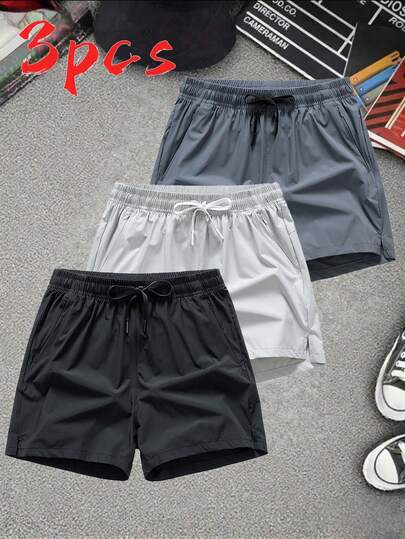 Bộ 3 quần short thể thao nam nhanh khô - Quần short chạy bộ nhẹ với túi khóa kéo, phù hợp cho phòng tập, tập luyện và mặc hàng ngày, quần tập dài đến đầu gối.