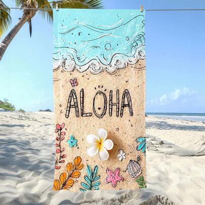 1条柔软夏威夷ALOHA主题印花超细纤维沙滩巾，适用于海滩、游泳池、露营、旅行、浴室、健身、瑜伽等场合。这款超细纤维毛巾柔软舒适，吸水性强，轻便易携，防风防晒，是夏季旅行防沙、假日浴室装饰的理想之选。