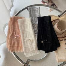 1 Pair Fashion Sweet White/Pink/Gray/Black/Beige/Purple Pearl Bow Unisex Faux Silk Sunscreen Arm Sleeves, Daily Protection Outdoor Cycling Driving Essential Gloves - Pearl Bow Sleeves - View 2