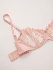 Wingslove Women's Lace Embroidery Unlined Sheer Mesh Breathable Bra - Baby Pink - View 8