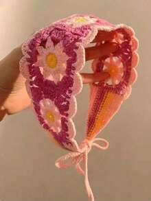 1pc Boho Handmade Crochet Flower Headband, Suitable For Daily Wear And Spring Outings - Pink Purple - View 1