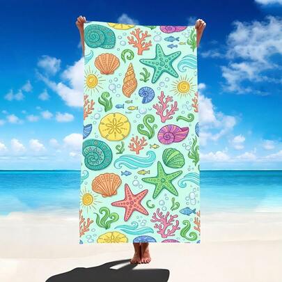 1 chiếc khăn tắm biển in hình sao biển và vỏ sò, chất liệu microfiber siêu mềm, cỡ lớn, thấm hút cực tốt, thích hợp cho du lịch, hồ bơi, lặn, lướt sóng, yoga, cắm trại, có nhiều kích cỡ khác nhau, phụ kiện đi biển.