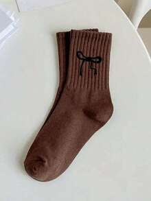 1/3/5/10双装随机女士蝴蝶结设计舒适透气加厚袜子，有趣独特的秋冬礼物之选 - 中筒襪 - 查看 3