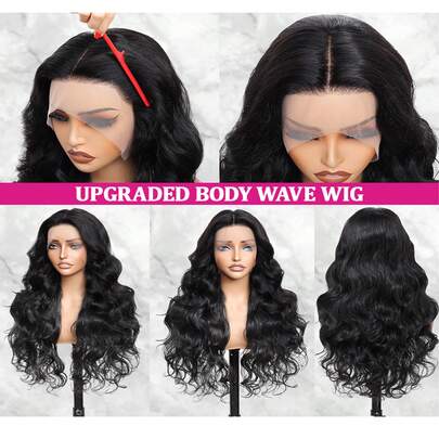 Lace Front Wigs Human Blended Hair For , Soft Remy 13x4 HD Lace Frontal Wig, 200 Density Body Wave Brazilian Raw Human Blended Hair Wigs, Natural Black