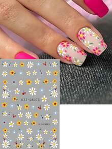 2pcs Daisy Blooming Flower Spring Nail Art Sticker Watercolor Wildflowers Five-Petaled Flower Summer Nail Slider Wedding Nail Supplies Nail Art Design Decor Accessories - Multicolor - View 5