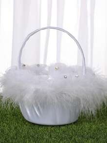 Giỏ hoa cho bé gái bằng ren trắng đính đá, giỏ cưới bằng satin thanh lịch dành cho cô dâu và phù dâu trong lễ cưới. - 1PC - Xem 11