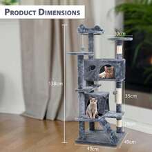 Crystals 138cm Large Multi-Level Cat Tree Tower With Scratching Posts, Condo Houses & Perches – Indoor Cat Activity Centre (Light Grey/Charcoal Grey) - Dark Grey - View 2