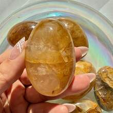 1pc AAA+ Golden Healer Quartz Palm Stone, Smooth Golden Stone, Natural Loose For Gift & Home Decor - Multicolor - View 14