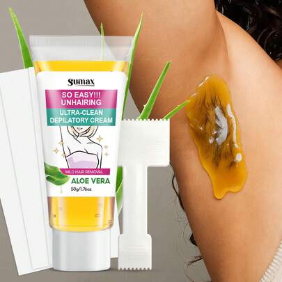 SUMAX 50克透明管装芦荟脱毛蜡 + 脱毛板 + 3条脱毛蜡纸 - 在家快速顺滑脱毛 - 腿部、手臂和身体脱毛效果持久