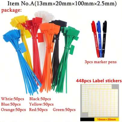 100 st färgglada nylonkabelmarkörer, vattentäta plastbandsetiketter, nätverksetikettmarkörer, kabelbandsetiketter, kabeletiketter