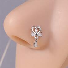 1件/4件装 L型垂坠式锆石鼻钉 – 蝴蝶心形十字鼻环，金银色垂坠式鼻孔穿刺饰品，女士款 - L Shaped Pin - 查看 14