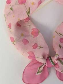 60cm Pink Floral Small Square Scarf, Women's Spring/Autumn Elegant Chiffon Neckerchief Decorative Thin Lightweight Scarf, Beach, Holiday - Pink - View 4