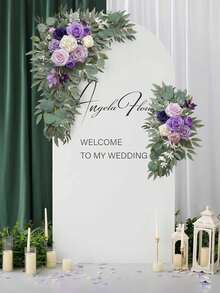 3pcs Metal Wedding Arch Backdrop Stand And Floral Set, Suitable For Wedding Ceremony, Birthday Party, Bridal Shower, Photo Booth, Garden And Floral & Balloon Arch Decor, Baby Shower Decoration - Purple and Gold Arches - View 4