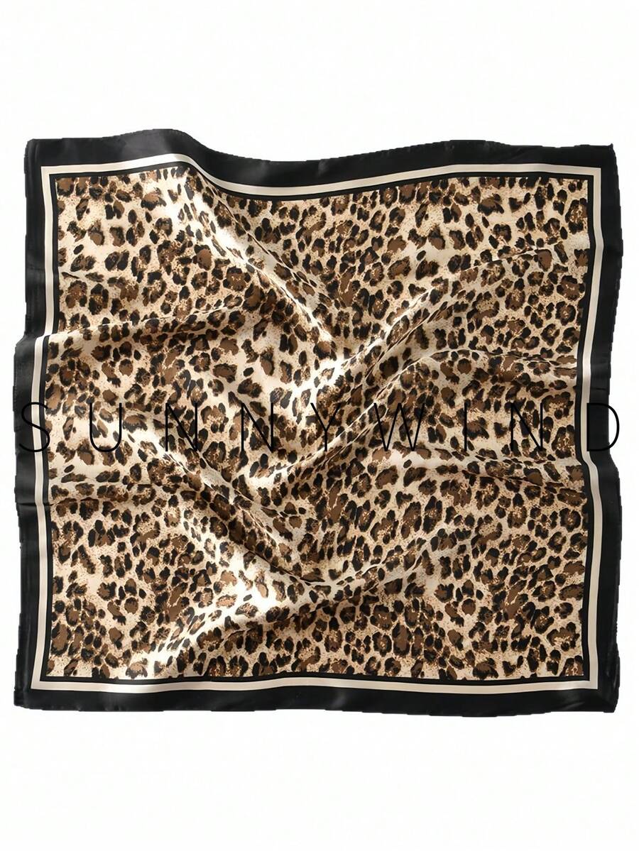 1 pieza Pañuelo cuadrado pequeño versátil de poliéster con estampado de leopardo, para primavera/verano - estampado de leopardo - Ver 1