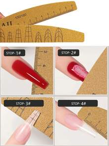 NailShine 1/3/6/15/25pcs Washable, Wear-Resistant Nail Files With Scale, Double-Sided Sponge Nail Buffer Blocks For Nail Shaping And Polishing - Khaki - View 5