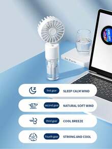 AIRPROSSING Ventilador de niebla de mano, ventilador de cuello portátil multifuncional de mini niebla, ventilador de escritorio de 800mAh, 4 velocidades ajustables, adecuado para damas, hogar, oficina, viaje - Soporte de Mano - Ver 4