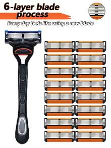 Manual Shaver, 6-Layer Stainless Steel Replacement Blades Compatible With FUSION 5, Smooth Shaving Without Residue, Body Washable, Men's Shaver Set - Safety Razor - View 2